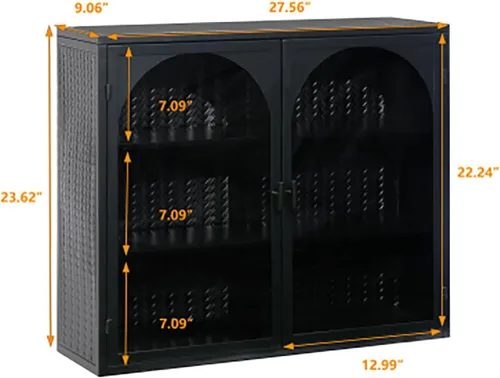 Miniatura 2 de Armario con puertas de vidrio boticario gabinete de baño de 27.56 pulgadas aparador buffet con 2 puertas y estantes ajustables Gabinetes para cocina