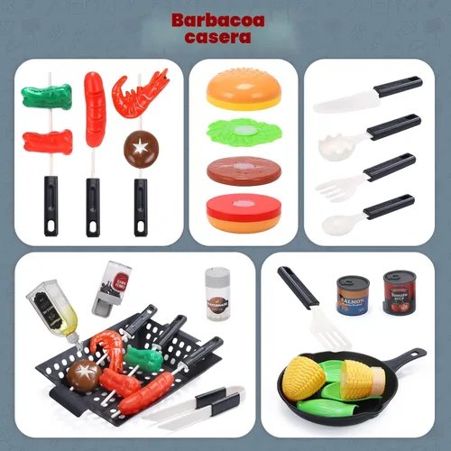 Miniatura 6 de CUTE STONE Juguetes de Parrilla de Barbacoa para Niños, Alimentos de Juego que Cambian de Color, Efectos de Sonido y Luz Chisporroteantes, Efectos