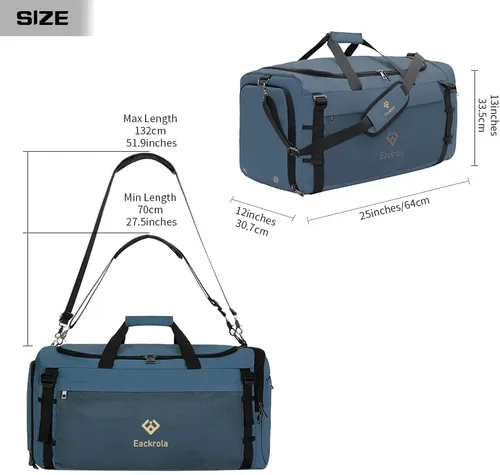 Miniatura 2 de Eackrola Bolsas de gimnasio para hombre con compartimento para zapatos, bolsa de lona deportiva con bolsillo húmedo para mujer, 65 L, Azul Niebla