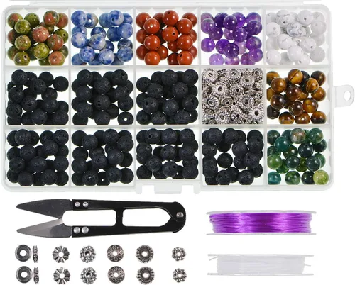 LPBeads Juego de cajas de cuentas de piedra natural, 0.315 in, redondas, sueltas, piedras preciosas naturales de amatista, colores surtidos con