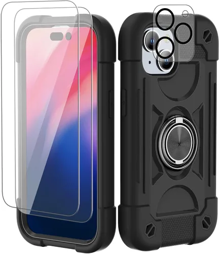 Miniatura 128 de Funda para iPhone 11 de 6.1 pulgadas con soporte de anillo, con 2 protectores de pantalla de vidrio, resistente a los golpes, resistente a