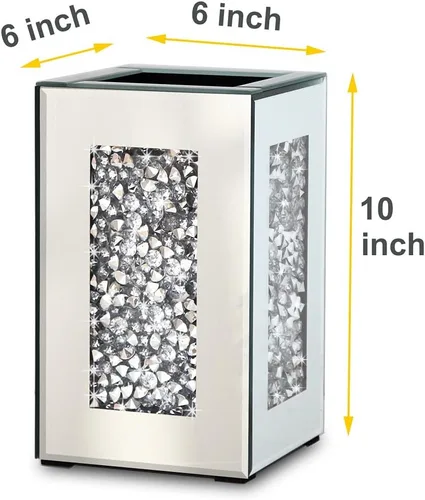 Miniatura 5 de Jarrón Espejado de Diamante Triturado 6x6x10 pulgadas de Cristal Plateado, Jarrón Decorativo Impresionante para Flores, Lujoso para Decoración