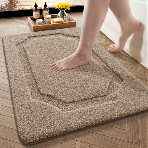 Color&Geometry Alfombras de baño antideslizantes lavables, 17"x30" de tamaño estándar color beige suave, alfombra de baño súper absorbente y