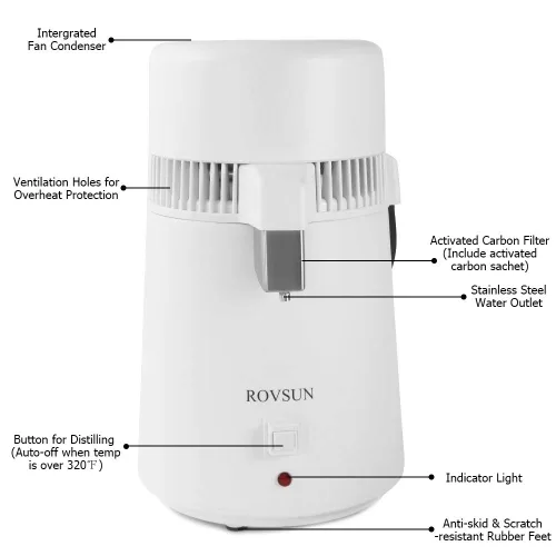 Miniatura 3 de ROVSUN【Actualizado】Destilador de agua de 1.1 galones/4L con material ignífugo, recipiente sin BPA e interior de acero inoxidable para el hogar
