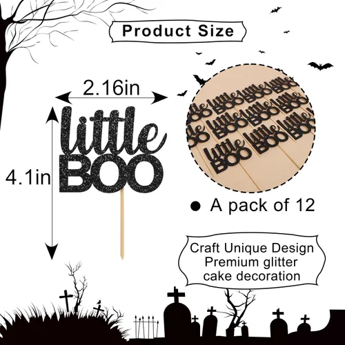 Miniatura 2 de 12 piezas hechas a mano para cupcakes Little Boo - Decoración de Halloween y otoño para baby shower (adornos para cupcakes Little Boo)