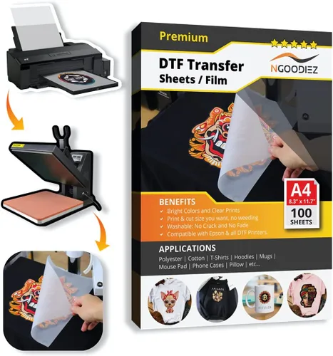 Miniatura 13 de NGOODIEZ Hojas de película de transferencia DTF A4 de 8.5 x 11 pulgadas, 25 hojas, papel DTF prémium para impresora DTF, revestimiento brillante