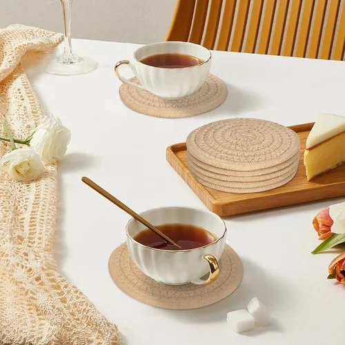 Miniatura 6 de 6 posavasos absorbentes para bebidas, posavasos tejidos de algodón para decoración de comedor, inauguración de la casa, tapete para beber en frío
