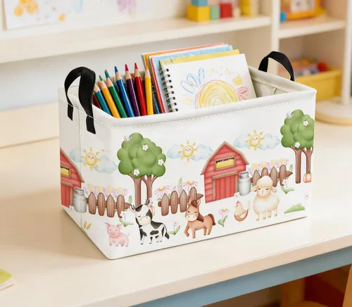 Miniatura 5 de Essme Cesta rectangular de granja, cestas para niños vacías con asas, bonitas cestas para decoración de habitación de niños, niños y niñas, canasta