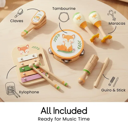 Miniatura 4 de Juego de instrumentos musicales de madera para niños pequeños, instrumentos de percusión de madera natural, juego de regalo de xilófono para niñas