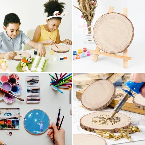 Miniatura 5 de Maputune 4 piezas de rodajas grandes de madera sin terminar de 7-8 pulgadas para centros de mesa, plato de madera rústica natural para manualidades
