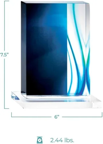 Miniatura 3 de Trofeo grabado – Acrílico azul – Forma rectangular – Acentos de rayas de colores – Grabado personalizado – Premio para empleados Rectángulo