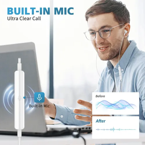 Miniatura 4 de Auriculares USB C para iPhone 17 Air 16 15 Pro Max Plus/iPad, auriculares tipo C con aislamiento de ruido con micrófono, cable magnético estéreo