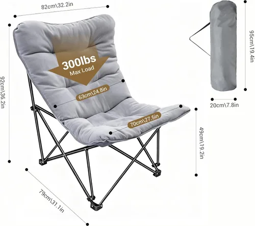 Miniatura 3 de Silla de camping acolchada de gran tamaño con respaldo alto, silla plegable y cómoda, silla de mariposa para adultos, césped, patio al aire libre