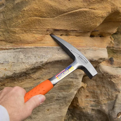 Miniatura 5 de ESTWING Rock Pick - Martillo de geología fabricado en Estados Unidos de 22 onzas con punta puntiaguda y agarre de reducción de impactos naranja