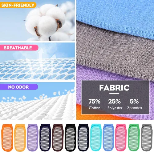 Miniatura 4 de 12 pares de calcetines de agarre de pilato para mujer, calcetines de yoga antideslizantes con agarres, calcetines de hospital, calcetines de tobillo