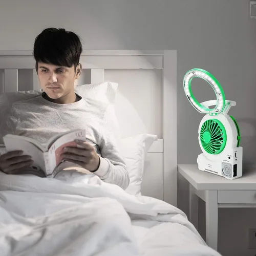 Miniatura 5 de Ventilador solar multifunción, ventilador eléctrico de camping al aire libre de 4000 mAh con panel solar, MP3/lámpara de mesa/antorcha/función