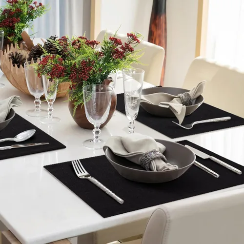 Miniatura 9 de homing - Juego de 4 manteles individuales de algodón y lino, manteles de tela lavables para mesa de comedor de estilo rústico para interiores y Negro