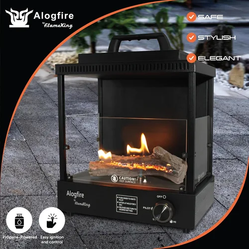 Miniatura 2 de Flame King ALOGFIRE Calentador de Troncos de Propano con Ambiencia, Llamas Danzantes Limpias y Sin Humo