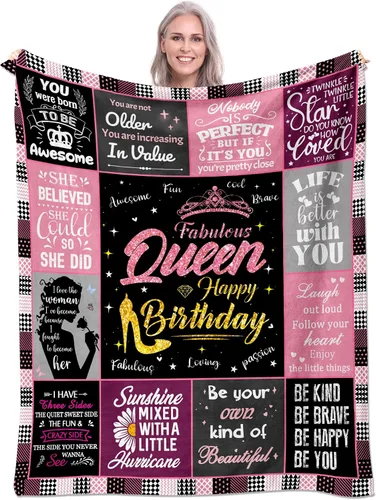 Miniatura 19 de Regalos de cumpleaños número 40 para mujeres, manta de forro polar única de feliz cumpleaños de 50 x 60 pulgadas, regalos divertidos de decoraciones