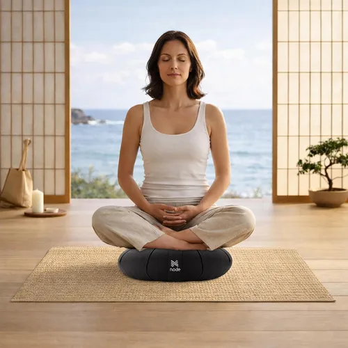 Miniatura 7 de Zafu Cojín de meditación, almohada redonda de yoga de trigo sarraceno de 15 pulgadas con funda de algodón orgánico