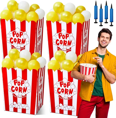 Miniatura 9 de Caja gigante de palomitas de maíz con bomba de globos y globos, soporte de exhibición de palomitas de maíz, decoración para noche de cine