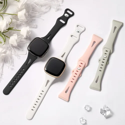 Miniatura 3 de Ouwegaga Compatible con correas Fitbit Versa 3/Versa 4/Sense/Sense 2 para mujer, correa deportiva delgada de silicona suave con orificios de aire