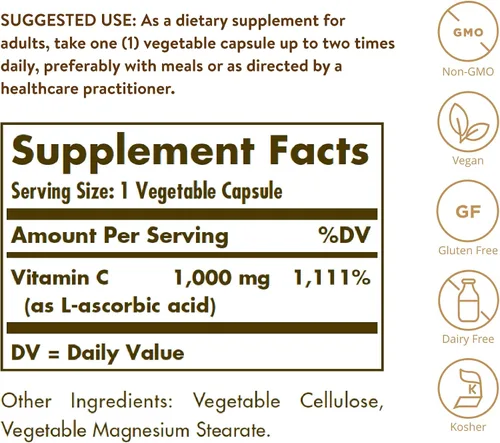 Miniatura 2 de Solgar Vitamina C 1000 mg, 100 cápsulas vegetales – Antioxidante y apoyo inmunológico – Salud general – Piel y articulaciones saludables