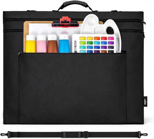 Miniatura 13 de JJRING 18x24 Bolsa de Portafolio de Arte - Estuche de Almacenamiento Grande con Asa y Correa de Hombro Ajustable, Carpeta de Portafolio para Obras