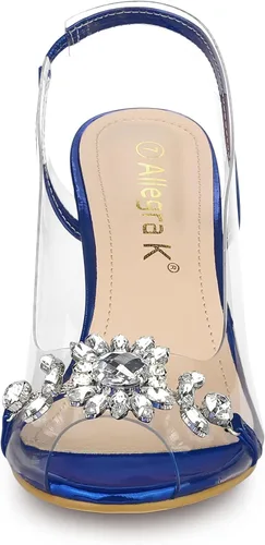 Miniatura 2 de Allegra K Sandalias de tacón con punta abierta y diamantes de imitación transparentes para mujer