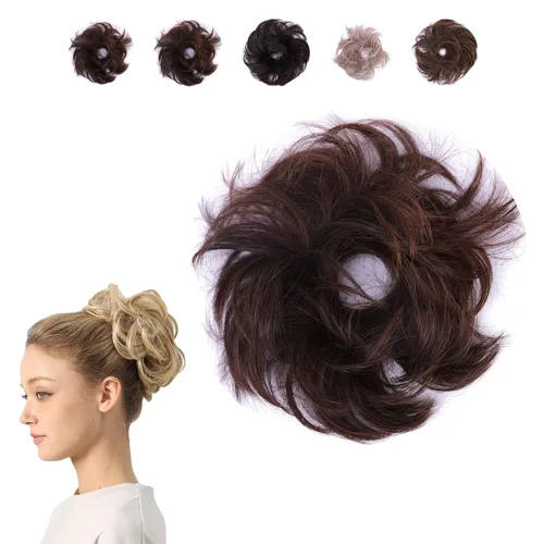 Miniatura 17 de Juvabun Pieza de pelo pequeño y desordenado color negro – Coletero sintético ondulado y rizado para mujer, mini extensión de moño para cabello fino