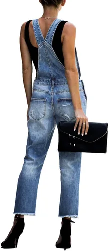 Miniatura 2 de luvamia - Overol de mezclilla ajustable y elástico para mujer, con pechera, jeans, pantalones, jumpsuits