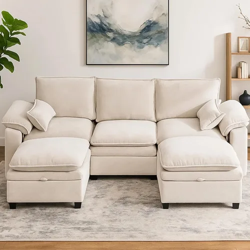 Miniatura 7 de Sofá Seccional Modular en Forma de L de 100", Sofá con Almacenamiento Otomano, Sofá Nube de Chenilla con Asientos Profundos y Mullidos para Sala