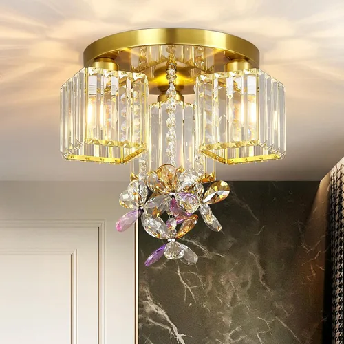 Miniatura 4 de Lámpara de techo semiempotrada, 3 lámparas cerca del techo para cocina, entrada, dormitorio, baño, vestíbulo, moderno, cristal dorado, lámpara