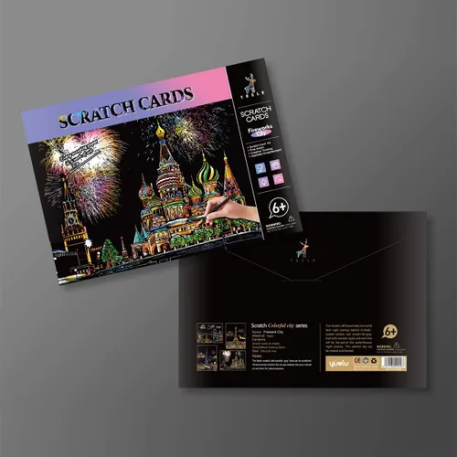 Miniatura 6 de Papel de pintura para rascar arcoíris (A4) para adultos y niños, tablero de rascar de vista nocturna, juego de arte de grabado: 4 hojas de tarjetas