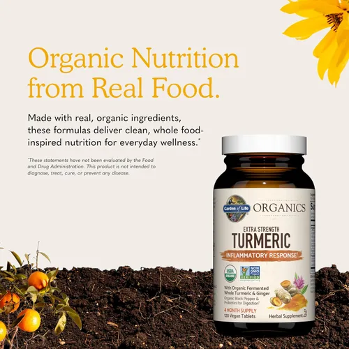 Miniatura 6 de Garden of Life mykind Organics 120 tabletas para respuesta inflamatoria de cúrcuma extrafuerte 100mg de curcumina, 95% curcuminoides/pimienta