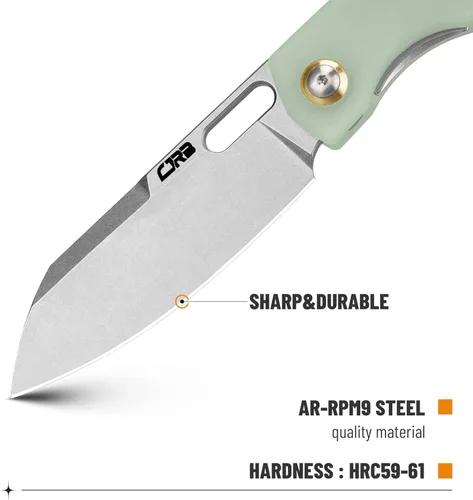 Miniatura 5 de CJRB - Cuchillo EDC de bolsillo, Ekko (J1929), pequeño cuchillo plegable AR-RPM9 hoja de acero y verde natural G10 al aire libre para hombres