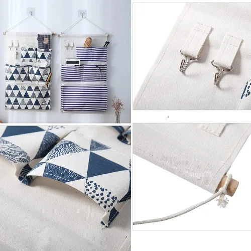 Miniatura 3 de Inicio Bolsa colgante multifuncional Cesta colgante de tela para dormitorio Organizador misceláneo Bolsa colgante de pared de baño Bolsa detrás