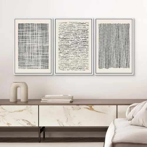 Miniatura 343 de SIGNWIN Lienzo enmarcado para pared, arte con pinceladas de flujo neutro en tonos beige abstractos, ilustraciones, arte moderno, decorativo