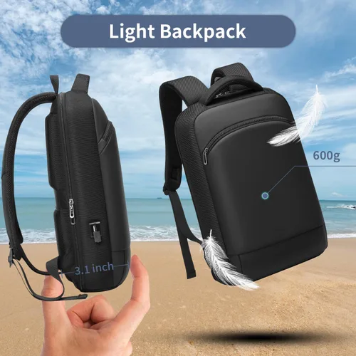 Miniatura 3 de Mochila delgada para laptop para hombre, mochila de negocios ligera de 15.6 pulgadas, mochila de viaje impermeable con puerto de cargador USB, bolsa