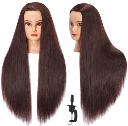 Miniatura 8 de Cabeza de maniquí 26-28" Cabeza de maniqui de fibra sintética Yaki para peluquería, modelo de entrenamiento de cosmetología, cabeza de muñeca