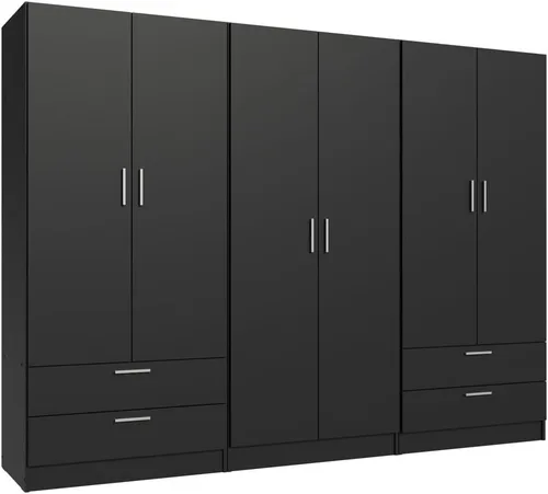 Madesa Juego de armario de 6 puertas y 4 cajones, armario de almacenamiento para dormitorio, con estantes y espacio para colgar, 94 pulgadas de Negro