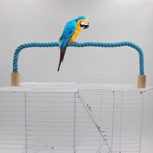 Miniatura 5 de Paquete de 2 perchas y columpios de cuerda para pájaros, jaula de pájaros, accesorios de poste de escalada, juguete de escalada para loros, Azul