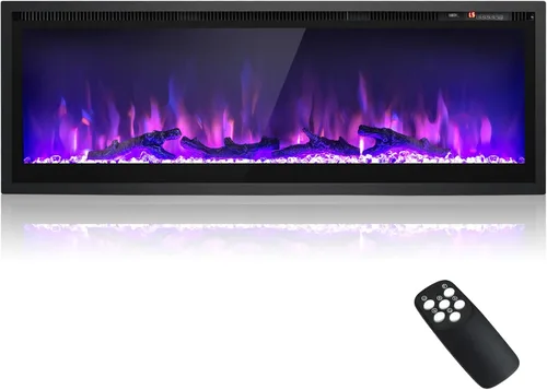 GOFLAME Chimenea eléctrica de 50 pulgadas empotrada/montada en la pared/independiente, calentador eléctrico lineal con control remoto, color de