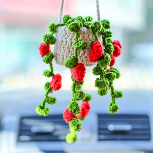 Miniatura 6 de Accesorios para colgar en el espejo del automóvil, decoración de espejo retrovisor del automóvil, bonito adorno colgante de orquídea de ganchillo
