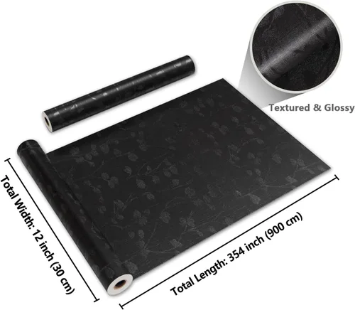 Miniatura 8 de CRE8TIVE Papel tapiz negro de 12 x 354 pulgadas para dormitorio, papel de contacto negro sedoso, impermeable, autoadhesivo, extraíble, papel tapiz