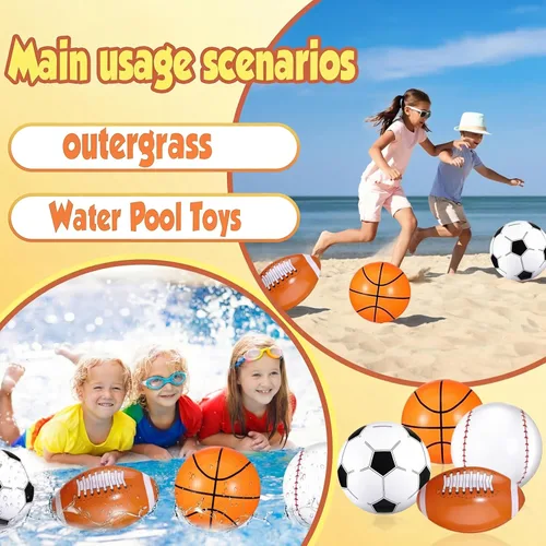 Miniatura 3 de Sosation 8 piezas de pelotas inflables deportivas de 16 pulgadas, pelota de playa inflable, 4 estilos de pelotas de decoración para fiestas