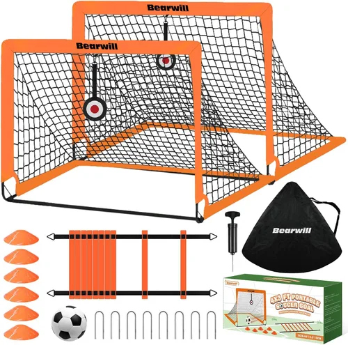 Miniatura 11 de Bearwill Portería de fútbol, porterías de fútbol para niños para patio trasero, juego de 2, portería de fútbol portátil emergente de 4x3 pies