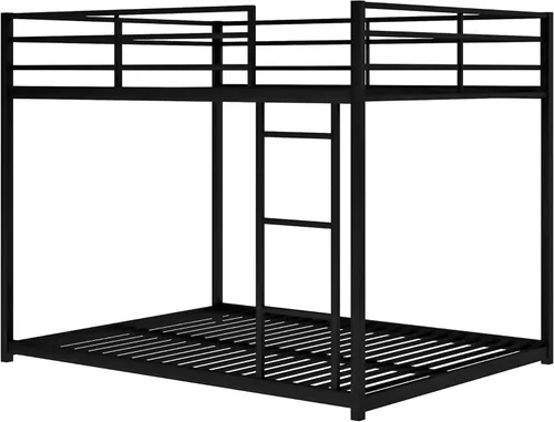 Miniatura 5 de Litera baja de tamaño matrimonial con escalera, litera de metal con barandillas de seguridad para niños, adolescentes y adultos, no requiere somier