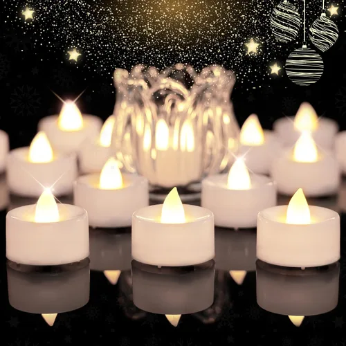 BEICHI 24 velas de té a pilas con temporizador, vela de té integrada de 6 horas, velas de té eléctricas parpadeantes blanco cálido con temporizador,