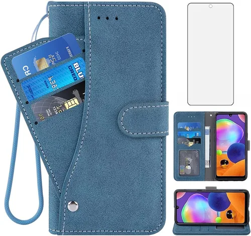 Asuwish Funda tipo cartera compatible con Samsung Galaxy A71 5G y protector de pantalla de vidrio templado, soporte para tarjetas de crédito,